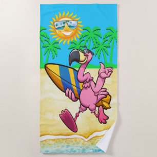 Serviette De Plage Flamant rose de surf Beach Towel