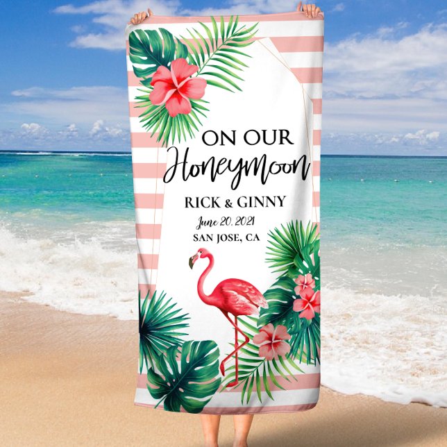 Serviette De Plage Flamant Rose Élégant Personnalisé (Pink Flamingo Elegant Personalized Beach Towel)