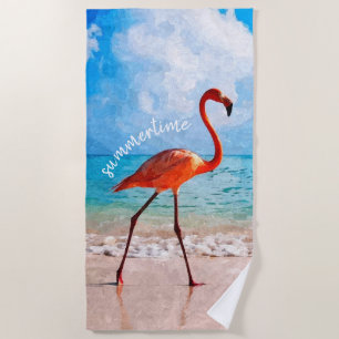 Serviette De Plage Flamant rose Élégant Personnalisé Sur L'Aquarelle 