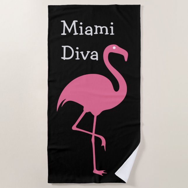 Serviette De Plage Flamant rose Girly drôle de rose de diva (Devant)