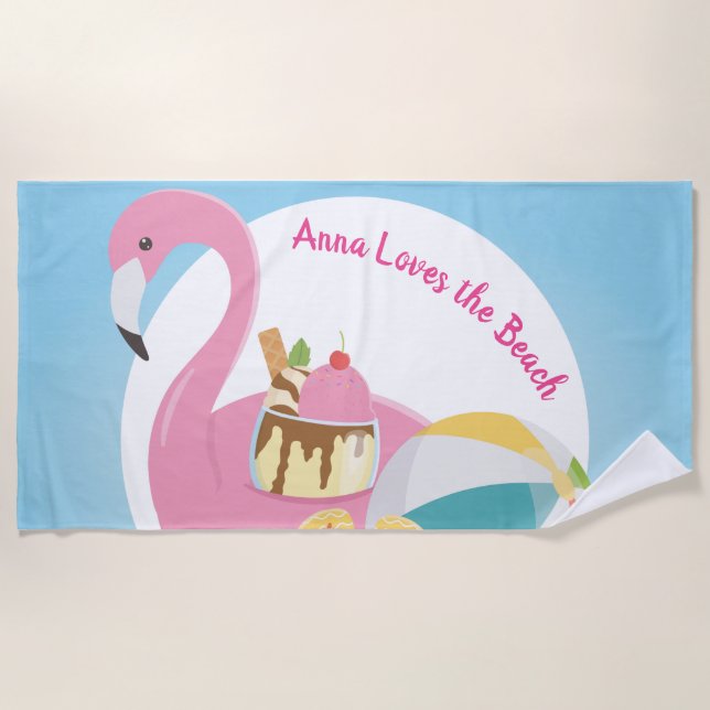 Serviette de plage Flamant rose personnalisée (Devant)
