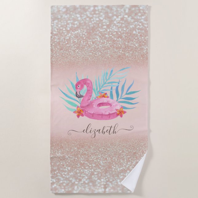Serviette De Plage Flamant rose Pool Flotter Parties scintillant Boke (Devant)