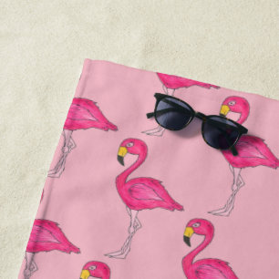 Serviette De Plage Flamant rose rose chaud Flamants roses aux oiseaux