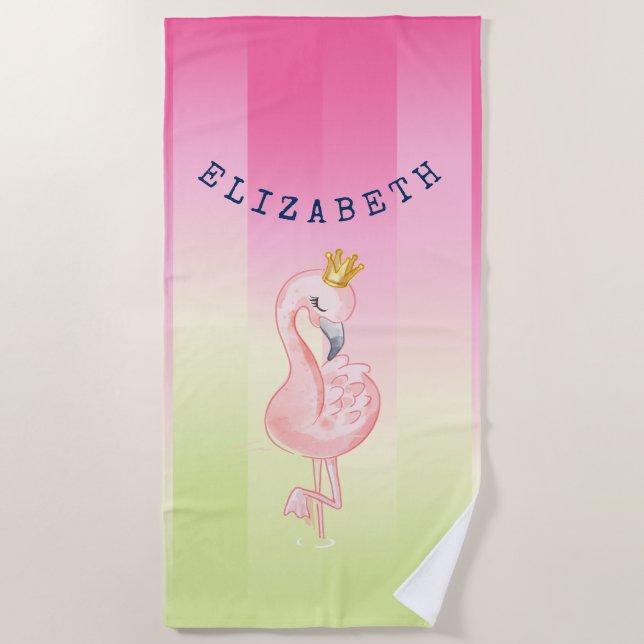 Serviette De Plage Flamant rose rose mignon Ombre rayé (Devant)