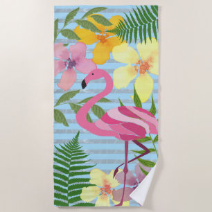 Serviette De Plage Flamant rose rose Tropical Luau Floral Colorant Ét