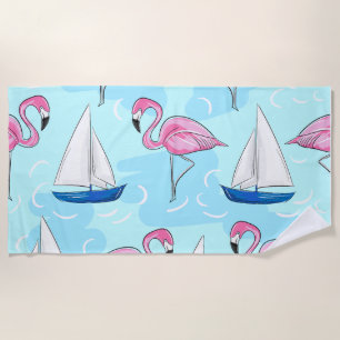 Serviette De Plage Flamant rose Sailboat Preppy