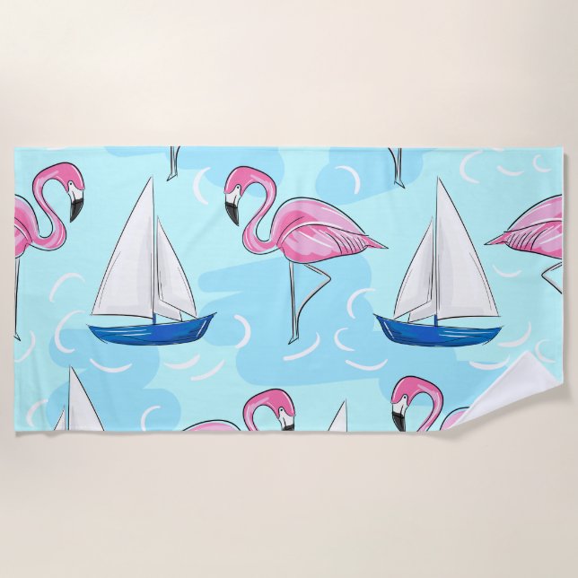 Serviette De Plage Flamant rose Sailboat Preppy (Devant)