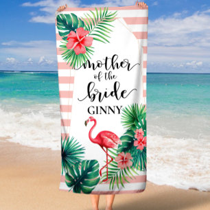 Serviette De Plage Flamant Rose Tropical Mère de la Mariée Personnali