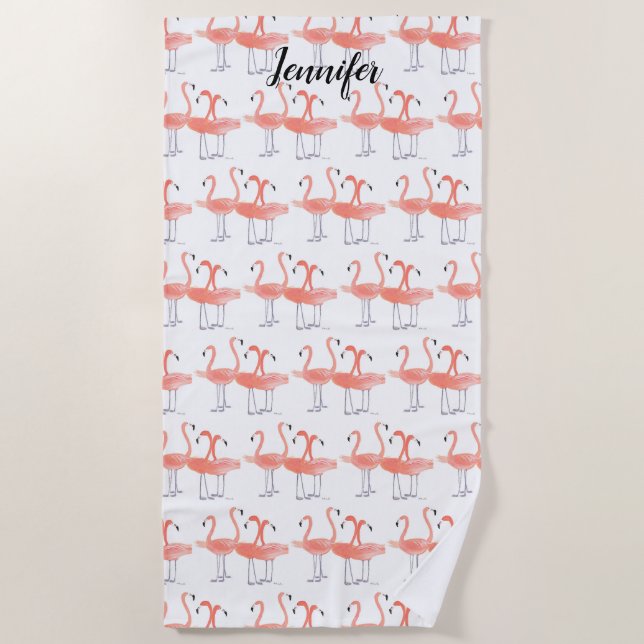 Serviette De Plage Flamants roses Oiseaux tropicaux aquarelle Oiseau  (Devant)