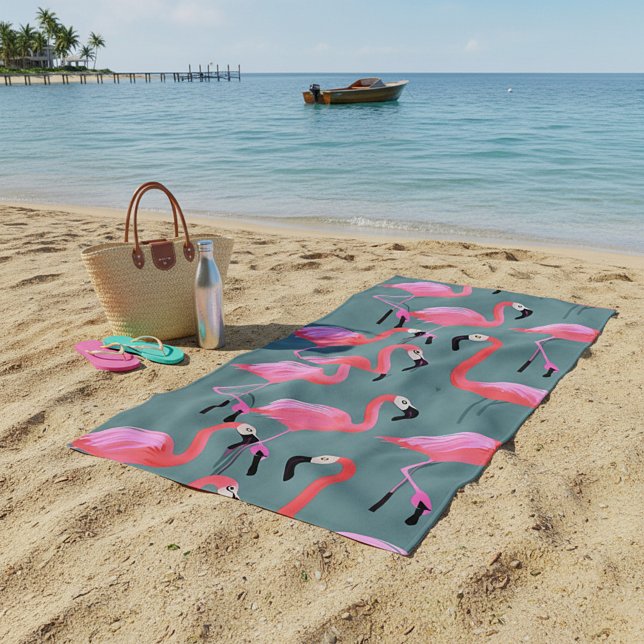 Serviette De Plage flamants roses rétro (Créateur téléchargé)
