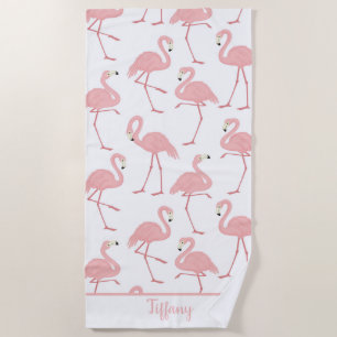 Serviette De Plage Flamants roses tropicaux