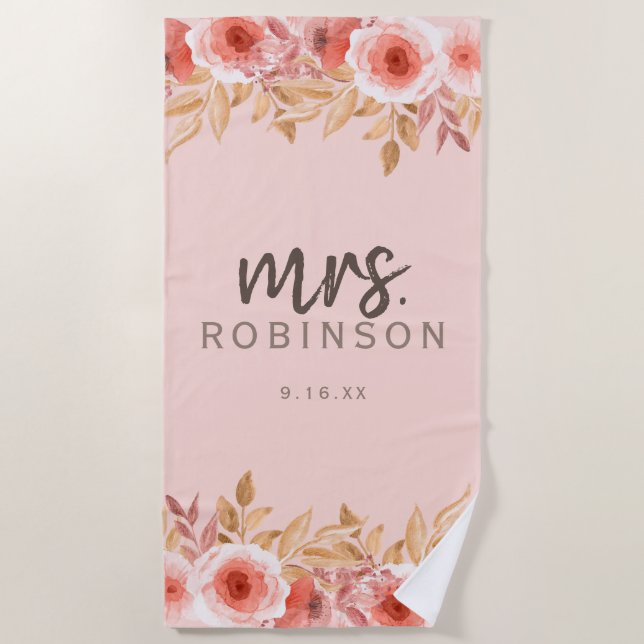 Serviette De Plage Fleur aquarelle Mme Date (Devant)
