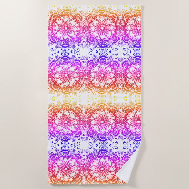 Serviette De Plage Fleur arc-en-ciel Mandala Motif 2 Beach Towne (Devant)