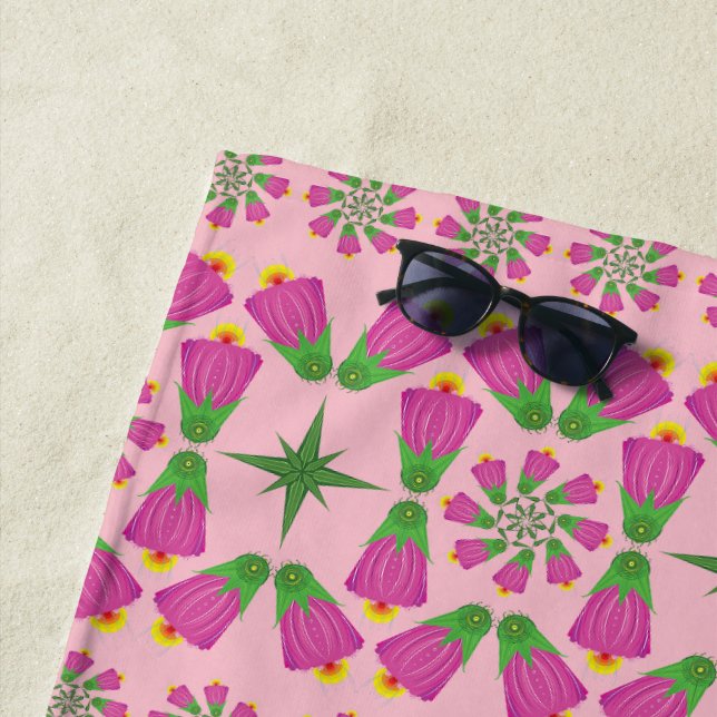 Serviette De Plage Fleur celtique Mandalas Pink Beach Towne (En situation)