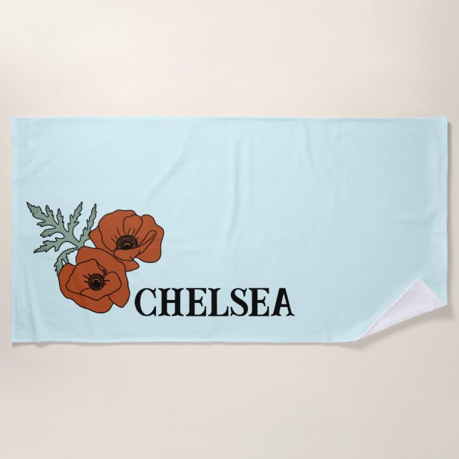 Serviette De Plage Fleur de pavot bleu clair (Devant)