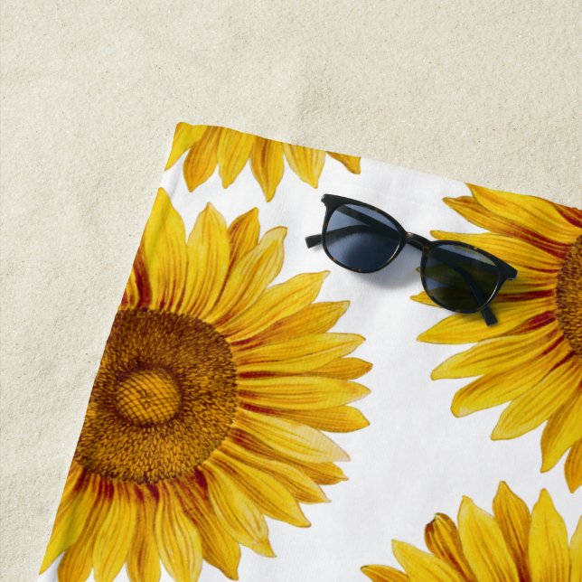 Serviette De Plage Fleur de tournesol vintage joyeuse (En situation)