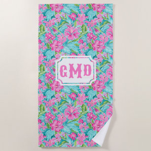 Serviette De Plage Fleur d'Hibiscus tropicaux de Preppy   Monogramme
