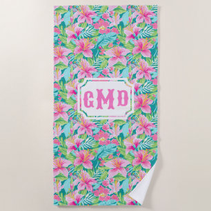 Serviette De Plage Fleur d'Hibiscus tropicaux de Preppy   Monogramme