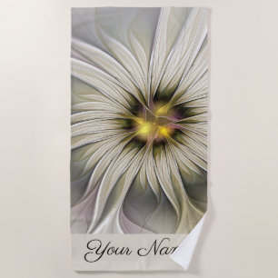Serviette De Plage Fleur d'ivoire, Abstrait Art Fractal moderne Nom