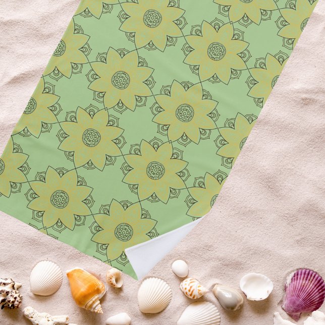 Serviette De Plage Fleur Mandala Vert & Jaune (Créateur téléchargé)