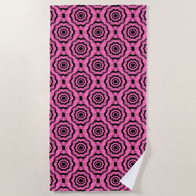 Serviette De Plage Fleur noire rose Motif sans couture (Devant)