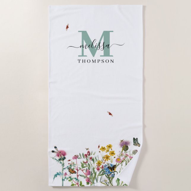 Serviette De Plage Fleur sauvage d'aquarelle Insectes Floral Spring G (Devant)