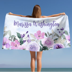 Serviette De Plage Fleur sauvage de cocktail moderne rose girly éléga