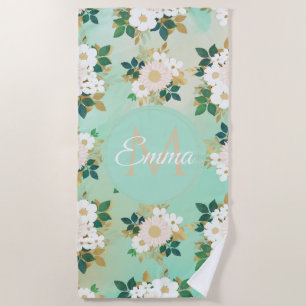 Serviette De Plage Fleurs blanches romantiques Conception de l'aquare