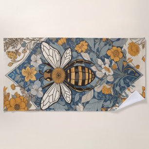 Serviette De Plage Fleurs d'abeilles vintages et sauvages