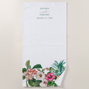 Serviette De Plage Fleurs d'aquarelle tropicale et Mariage de verdure