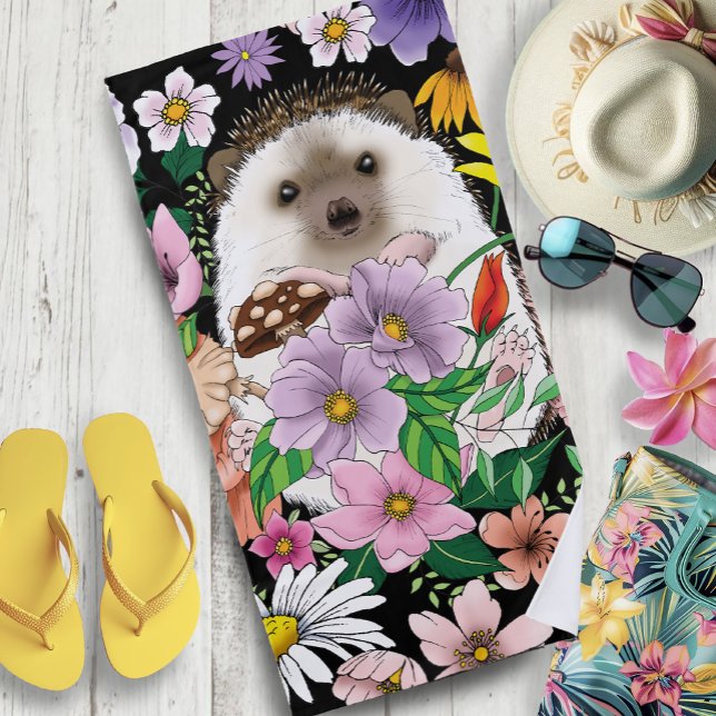 Serviette De Plage Fleurs de hérisson mignonnes (Créateur téléchargé)