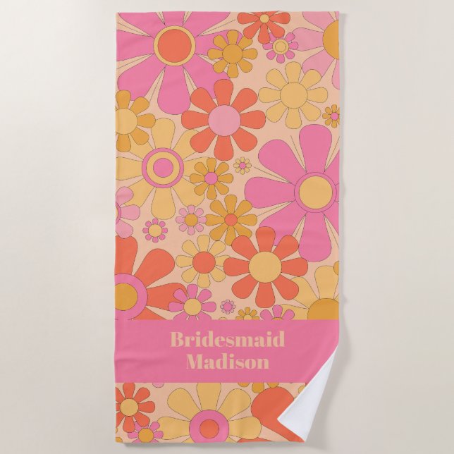 Serviette De Plage Fleurs de Jardin Rétro 60s les années 70 demoisell (Devant)