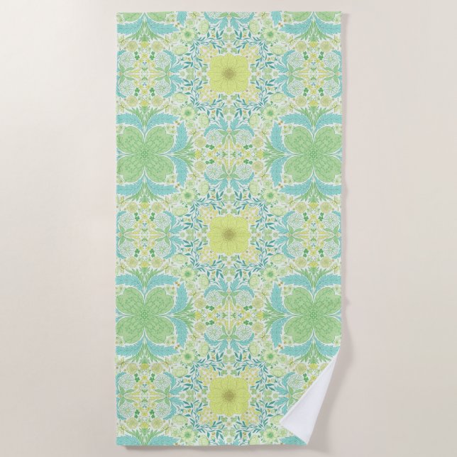 Serviette De Plage Fleurs de jardin rétro en vert et jaune (Devant)