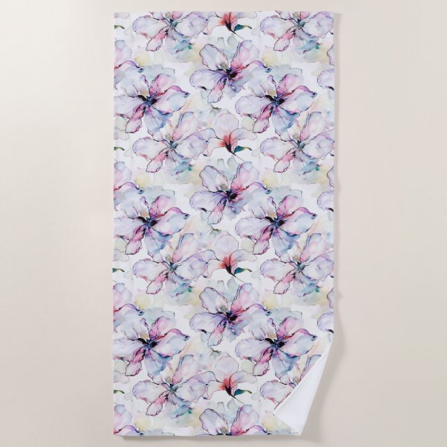 Serviette De Plage Fleurs de l'île violette (Devant)