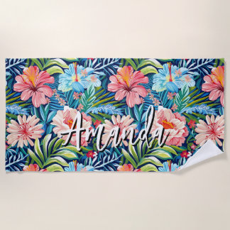 Serviette De Plage Fleurs de motif tropical d'été floral joli