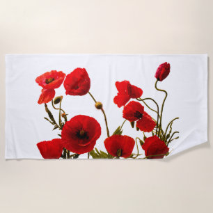 Serviette De Plage Fleurs de pavot Couleur d'eau blanche rouge Couleu