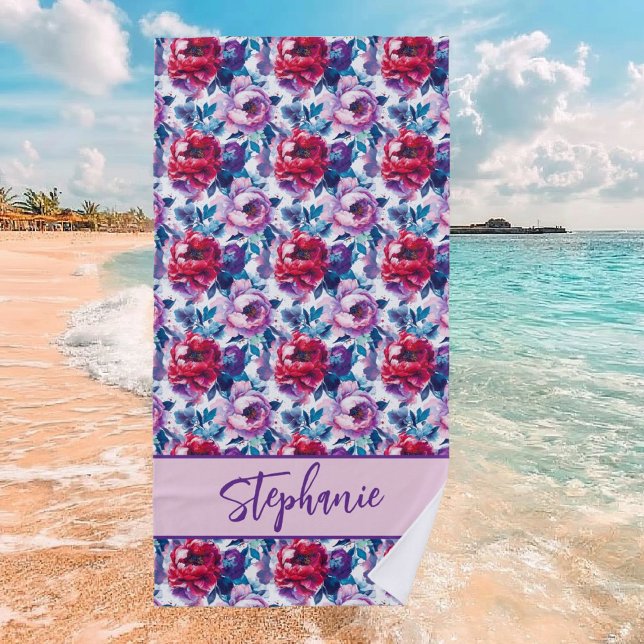 Serviette De Plage Fleurs de pivoines rouges et roses (Créateur téléchargé)