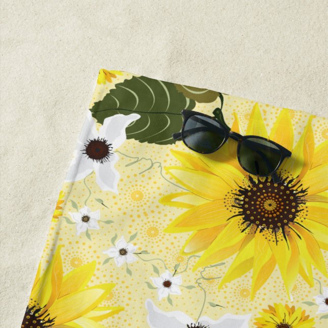 Serviette De Plage Fleurs de soleil Jaune Tropical Floral (En situation)