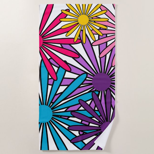 Serviette De Plage Fleurs des années 70 (Devant)