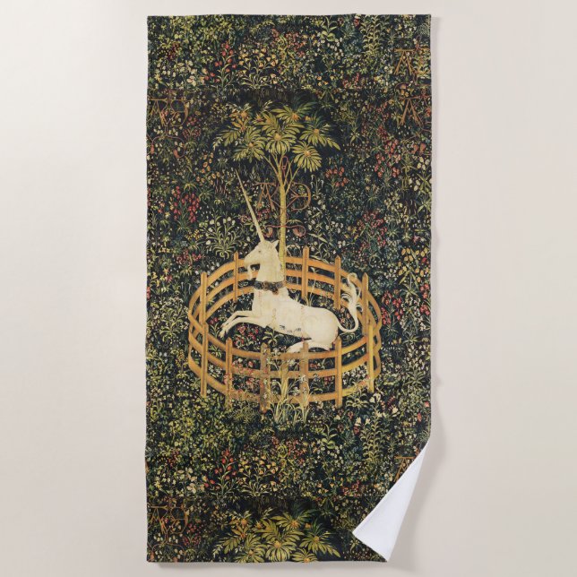 SERVIETTE DE PLAGE FLEURS D'IMAGINAIRES GOTHIQUES UNICORNES, MOTIFS F (Devant)