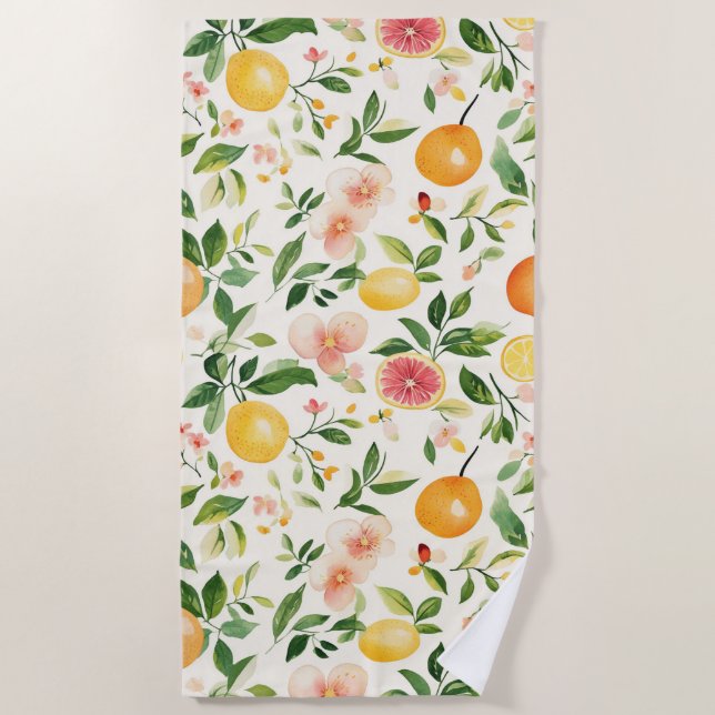 Serviette De Plage Fleurs & Fruit (Devant)