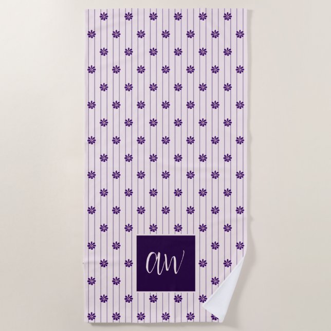 Serviette De Plage Fleurs Monogrammes Chic De Script Violet Broussail (Devant)