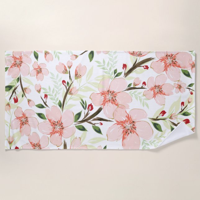 Serviette De Plage Fleurs roses (Devant)