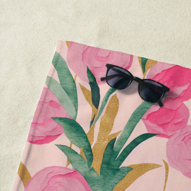 Serviette De Plage Fleurs roses (En situation)