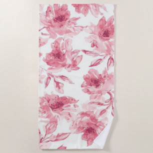 Serviette De Plage Fleurs Roses Clair Peintes à l'Aquarelle Floral Ai