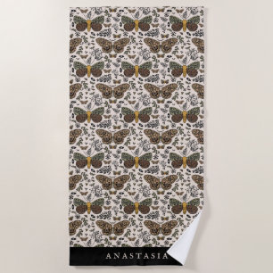 Serviette De Plage Fleurs sauvages de papillon de nuit bohème moderne