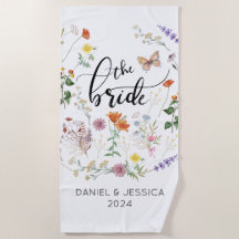 Serviette de plage Fleurs sauvages Papillon vintag