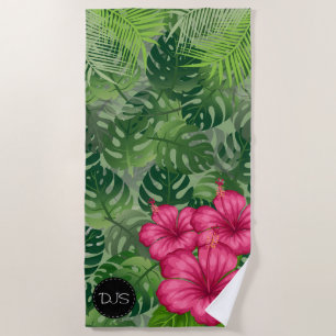 Serviette De Plage Fleurs 🏝 tropicales exotiques et Feuilles de palm