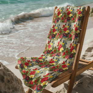 Serviette De Plage Fleurs vintages et papillons Motif