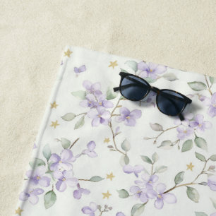 Serviette De Plage Fleurs Violettes Étoiles Dorées Lunes